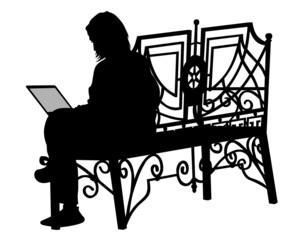 Sticker - Resting people sitting on a park bench. Isolated silhouettes on a white background