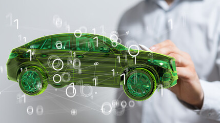 Aufkleber - autonomous driving with a electric car.