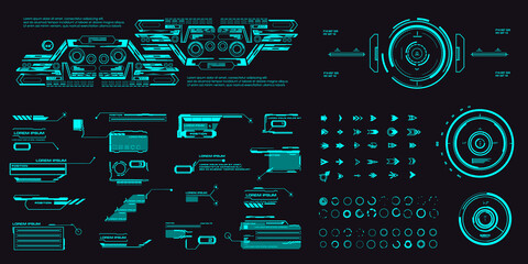 Poster - futuristic set of elements for hud user interface. collection of titles in the style of hud. labels 