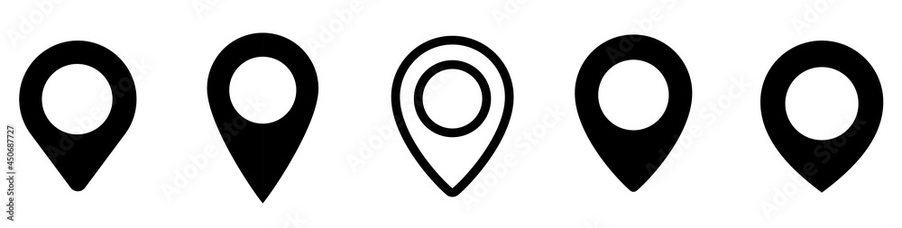 Location pin icon. Map pin place marker. Location icon. Map marker pointer icon set. GPS location symbol collection. Flat style - stock vector. - obrazy, fototapety, plakaty 