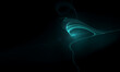 Levitating dynamic luminescent fluid funnel or swirl in turquoise color with neon radiance in dark space or in deep abyss of ocean. Great as design element, banner, print, cover or idea concept.
