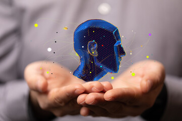 Poster - Abstract polygonal human face, 3d illustration of a cyborg head construction