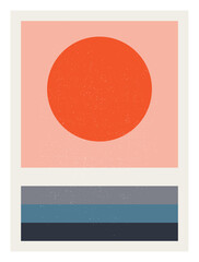 Leinwandbilder - Abstract  sunrise or sunset  wall art poster. Modern artwork in scandinavian nordic style . Inspired by mid century modern design. Vector background with isolated texture and simple geometric shape
