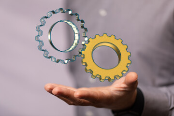 Aufkleber - Business, Internet and technology concept. Business select gear icon on virtual screen/
