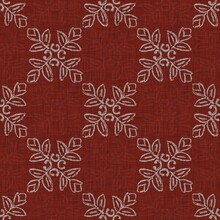 Seamless French Floral Farmhouse Woven Linen Texture. Two Tone Red Shabby Chic Pattern Background. Modern Vintage Fabric Cloth Effect. Drawn Flower Material Rustic Cottage Decor All Over Print