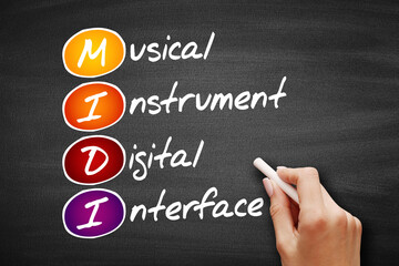 Poster - midi - musical instrument digital interface acronym, concept on blackboard