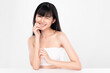 © kitthanes  - Beautiful young asian woman with clean fresh skin on white background, Face care, Facial treatment, Cosmetology, beauty and spa, Asian women portrait.