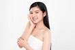 © kitthanes  - Beautiful young asian woman with clean fresh skin on white background, Face care, Facial treatment, Cosmetology, beauty and spa, Asian women portrait.