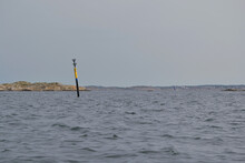South Cardinal Mark Black And Yellow Buoy At Sea Used For Maritime Navigation (vertical Picture)