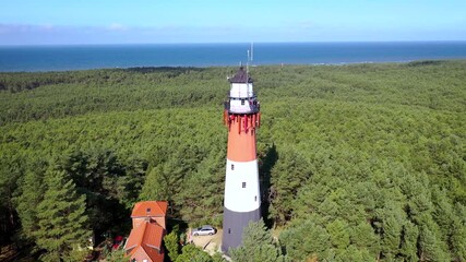 Canvas Print - 4k drone footage of of Baltic lighthouses - Stilo in Osetnik village, Poland