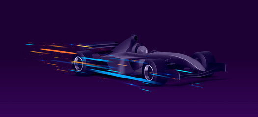 Web banner with super car sport bolide, black auto in movement with bright speed lights on dark background, graphic element