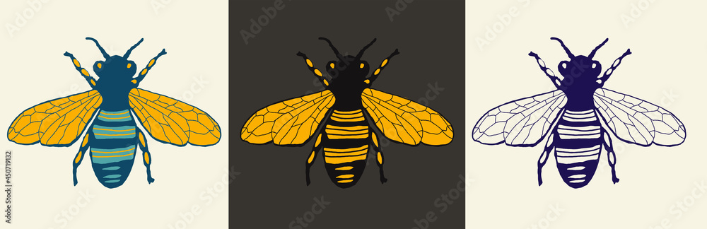 hand drawn sketch of bee, vector artwork, bee logo, honey bee on white background