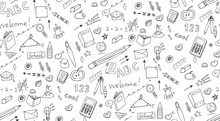 Seamless Pattern With Hand Drawn School, Doodle And Back To School