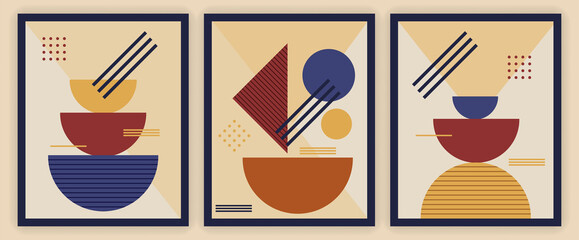 Wall Mural - set of minimalist abstract aesthetic illustrations on pastel background. modern style wall decor. co