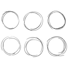 Poster - Hand drawn sketch circles. Vector simple circle scribble set. Six drawn circles isolated set.