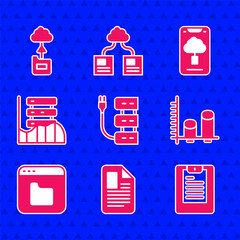 Poster - Set Server, File document, Data report, analysis, Browser files, Data, Web Hosting, Cloud technology data transfer and icon. Vector
