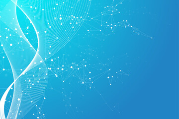 Poster - Geometric graphic background molecule and communication. Big data complex with compounds. Lines plexus, minimal array. Digital data visualization. Scientific cybernetic illustration.
