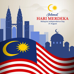 Malaysia independence day background with view of city and landmark illustration