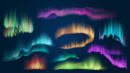 Leinwandbilder - Realistic lights of arctic aurora borealis, northern natural phenomenon. Abstract glowing wavy effect. Polar night sky landscape