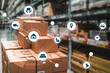 © InfiniteFlow - Smart warehouse management system with innovative internet of things technology to identify package picking and delivery . Future concept of supply chain and logistic network business .