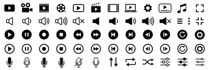 Wall Mural - Media player icons collection. Video player icons. Audio player. Cinema icon. Vector
