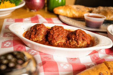 Wall Mural - three meatballs in serving dish 2