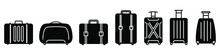 Baggage Icon. Black Icons Of Baggage. Vector Illustration. Travel Concept. Set Of Baggage Icons