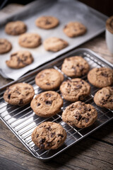 Sticker - traditional chocolate chip cookie on cooking pan