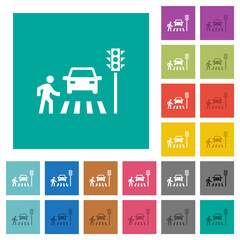 Poster - Pedestrian crossing square flat multi colored icons