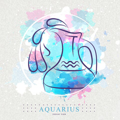 Wall Mural - Modern magic witchcraft card with astrology Aquarius zodiac sign. Water jug logo design