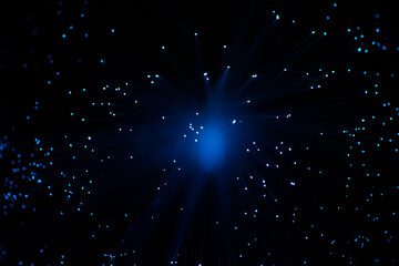 Wall Mural - blue abstract particles and lines with bokeh and blur in dark background.
