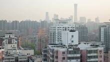 Loop Of Many Days Timelapse Of Beijing Skyline  With Various Weather Patterns.Polluted Chinese City Over One Week Long Time Lapse. Day To Night To Day Transition.