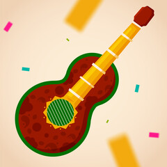 Wall Mural - Beige figure borwn guitar cinco de mayo mexican national day illustration vector