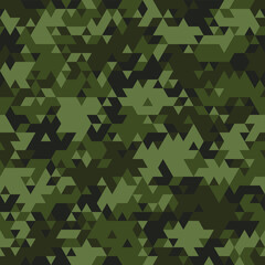 Triangle camouflage seamless pattern. Abstract modern geometric endless camo texture. Military style background for army and hunting textile print. Vector illustration.