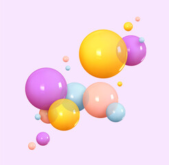 Poster - Background with realistic balls, transparent glossy bubbles. Abstract minimal design. Vector illustration