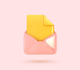Poster - Open Email envelope icon with document. Post mail letter. Vector illustration
