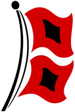 Vector Illustration Of Blowing Red And Black Hurricane Warning Flags On A Black Flagpole.
