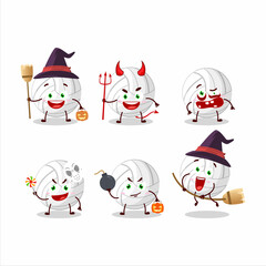 Wall Mural - Halloween expression emoticons with cartoon character of white volleyball