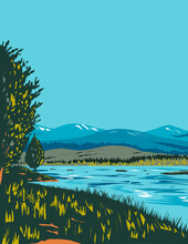 Art Deco Or WPA Poster Of Loch Morlich Within Cairngorms National Park In The Badenoch And Strathspey Area Of Highland, Scotland, United Kingdom Done In Works Project Administration Style.