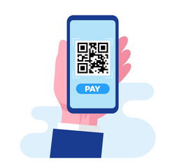 QR scan code with smartphone. Easy payment. Landing page website illustration vector flat design 