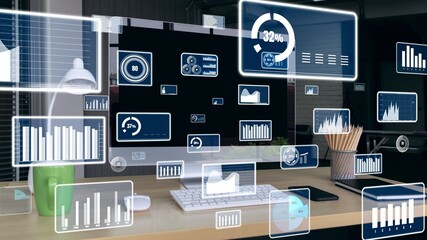 Poster - Business visual data analyzing technology by creative computer software