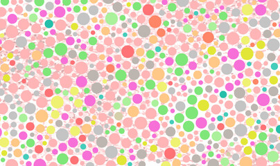 Poster - Colorful polka dots pattern on a pink pastel background. Hand drawn abstract background. Polkadot various pastel color pattern. Colorful circles abstract background. Vector illustration EPS10