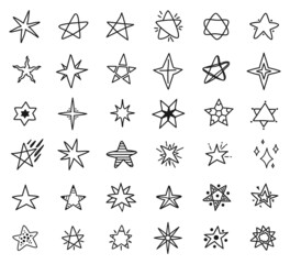 stars doodle drawings, hand drawn star sketches. simple cute stars, sparkles or starbursts elements 