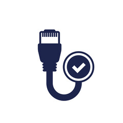 ethernet cable and check mark, vector icon