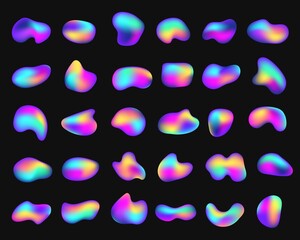 Poster - fluid holographic or iridescent shapes, abstract liquid bubbles. gradient organic neon graphic eleme
