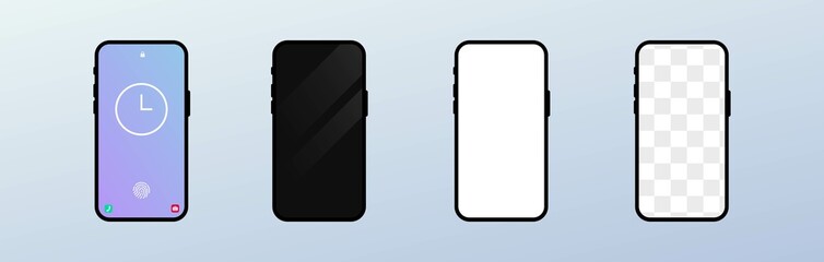 Poster - Smartphone frame less blank screen. Lockscreen mobile UI smartphone mockup. Template for UI/UX design or presentation 3D realistic phones.