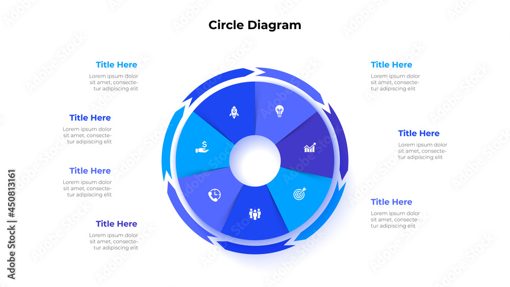 Circle divided into seven parts with arrows around. Template for cycle ...
