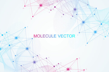 Poster - Geometric abstract background with connected line and dots. Structure molecule and communication. Big Data Visualization. Medical, technology, science background. Vector illustration.