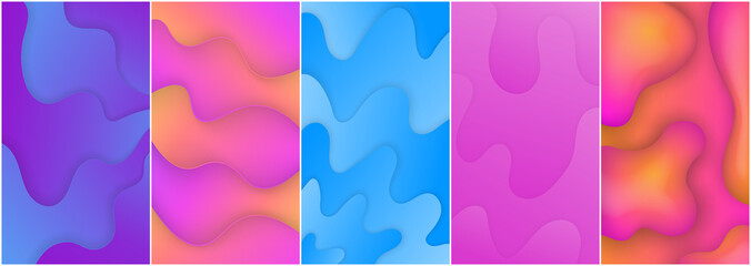 Wall Mural - Set Of Liquid Abstract  Shape Gradients. Fluid Colorful 3D Background. Trendy Design Composition For Flyer, Banner, Magazine, Brochure, Website, Cover, Poster, Mobile App. Vector Illustration, Eps 10.