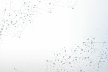 Poster - Geometric abstract background with connected line and dots. Structure molecule and communication. Big Data Visualization. Medical, technology, science background. Vector illustration.